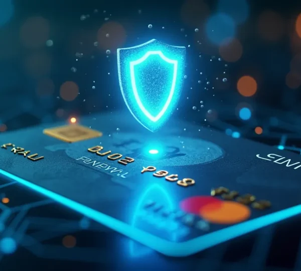 Symbole visuel représentant la protection contre la fraude bancaire avec une carte bancaire sécurisée et un bouclier digital