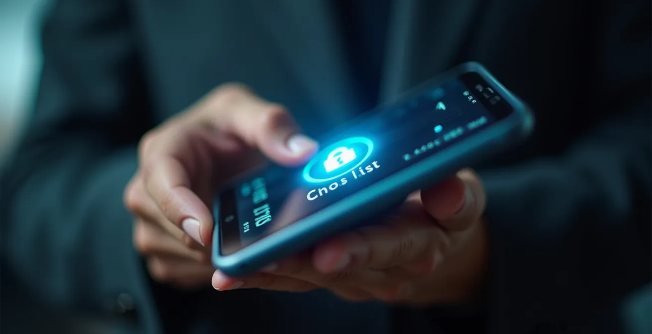 Main d'un consommateur en train de bloquer sa carte bancaire via téléphone mobile